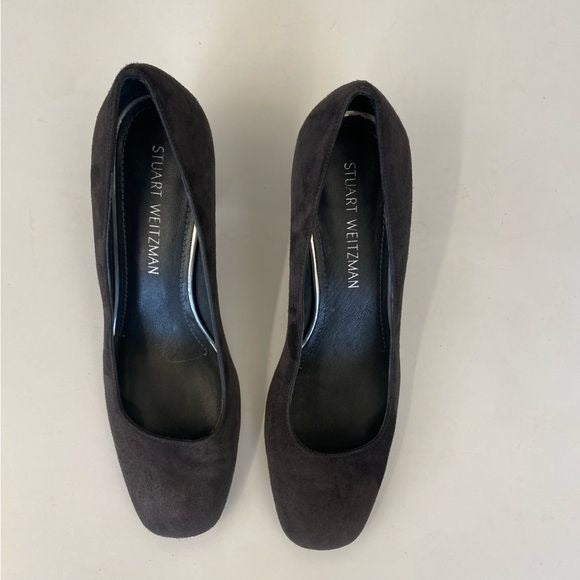 Stuart Weitzman || Marymid Suede Block Heels in Anthracite Dark Gray 8.5