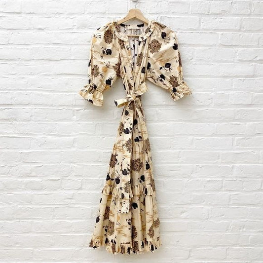 Ulla Johnson || Dasha Dress in Daisy Floral Belted Neutral Cream 2