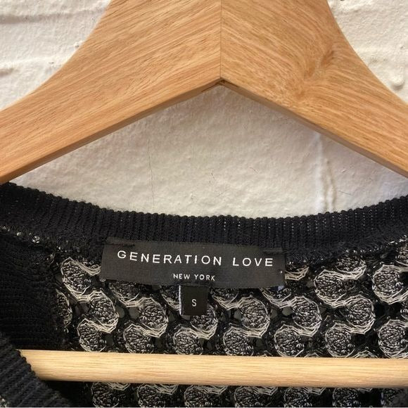 Generation Love || Split Black Crewneck Sweater Open Weave Knit Black Small