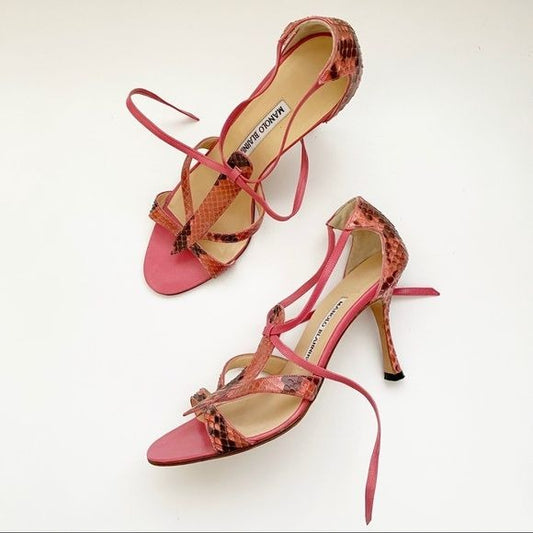 Manolo Blahnik || Venusa Pink Python Snake Sandal Pink