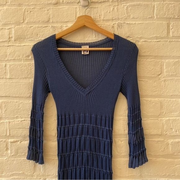 M Missoni || V-Neck Ribbed Knit Dress Blue 42 US 6