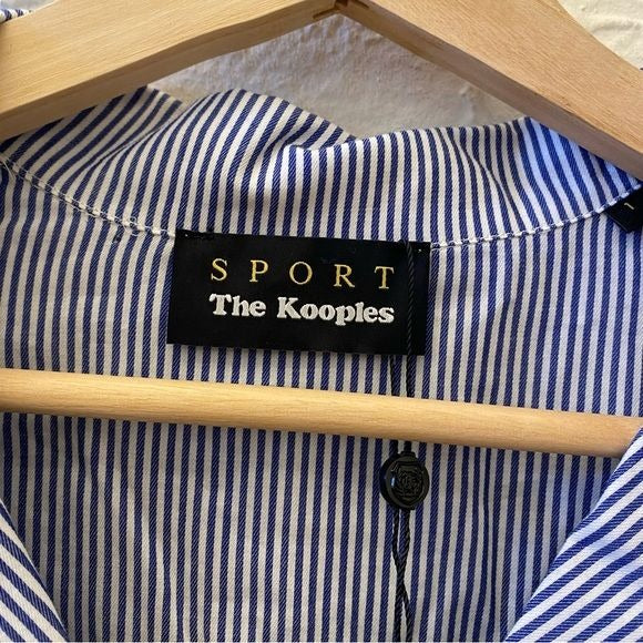 The Kooples || Asymmetric Lace Trim Button Down Short Blue Stripes Small NWT