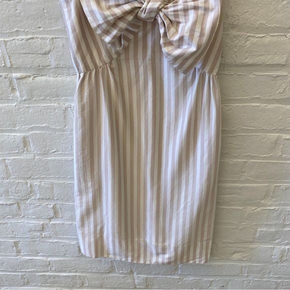 Sea New York || Bow Keyhole Tie Front Striped Dress Tan White 6