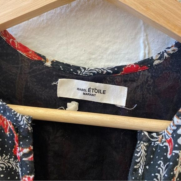 Etoile Isabel Marant || Erney Blouse Top Floral Print Black Red 34 / US 2