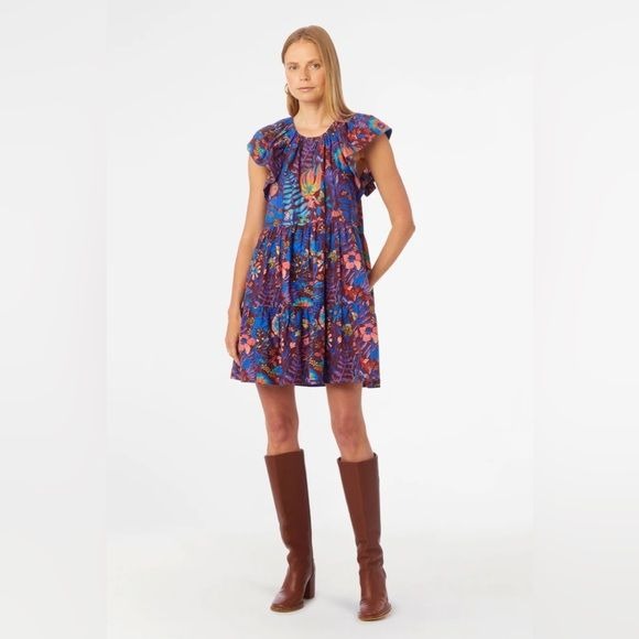 Marie Oliver || Kara Dress in Peacock Floral Purple XS NWT