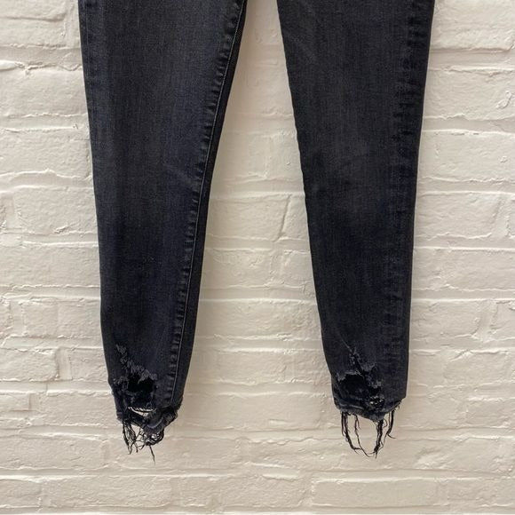 AGOLDE || Sophie High Rise Skinny Crop in Temple Washed Black Gray Distressed 28