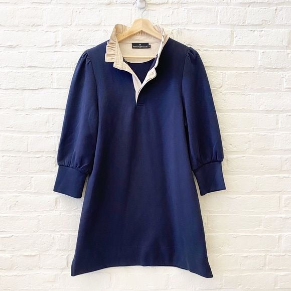 Tuckernuck || Pomander Place Charlotte Terry Ruffle Collar Dress Navy Cream S