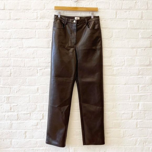 Aritzia || Wilfred Melina Straight Leg Faux Leather Pants Dark Brown 8