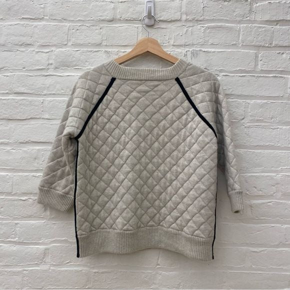 J.Crew Collection || Diamond Quilted Cashmere Raglan Piping Pullover Sweater