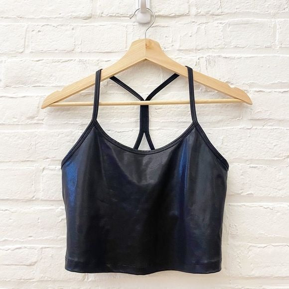 Beyond Yoga || Pearlized Slim Racerback Cropped Tank Black Shiny Medium