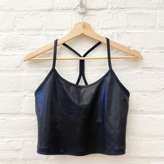 Beyond Yoga || Pearlized Slim Racerback Cropped Tank Black Shiny Medium