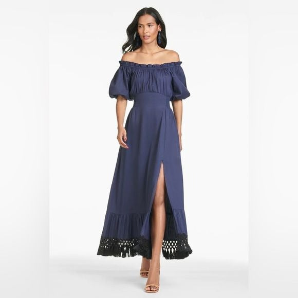 SACHIN & BABI || Jacqueline Fringe Maxi Dress Slit Peasant Midnight Navy Black 2