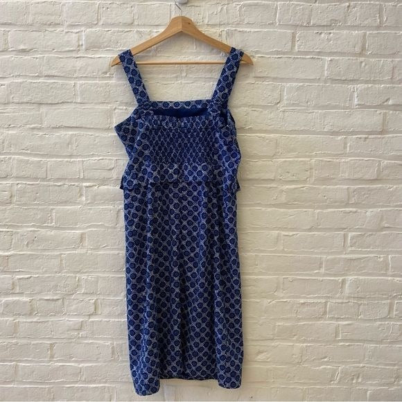 Ann Taylor || Medallion Ruffle Sheath Dress Blue 8