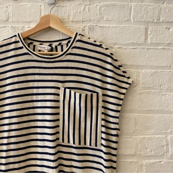 Apiece Apart || Elodie Mini Dress Pocket Boxy Navy Cream Stripe Small NWT