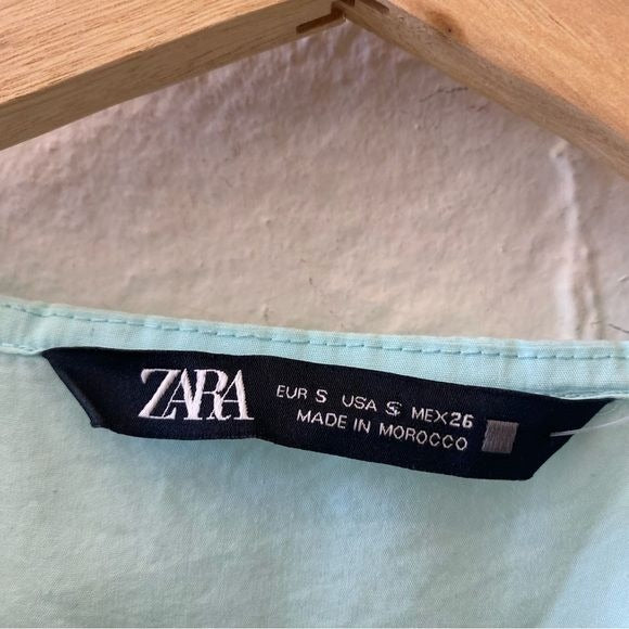 Zara || Tiered Cotton Poplin Paneled Midi Dress Blue Light Aqua Small