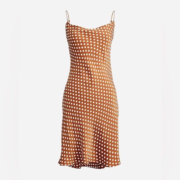 J. Crew || Gwen Cupro-blend Mini Slip Dress Dot Burnished Pecan Brown Orange 4