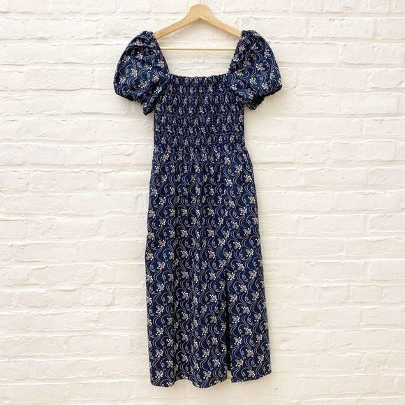 J.Crew || Short Sleeve Smocked Dress in Starry Swirl Navy Blue XXS