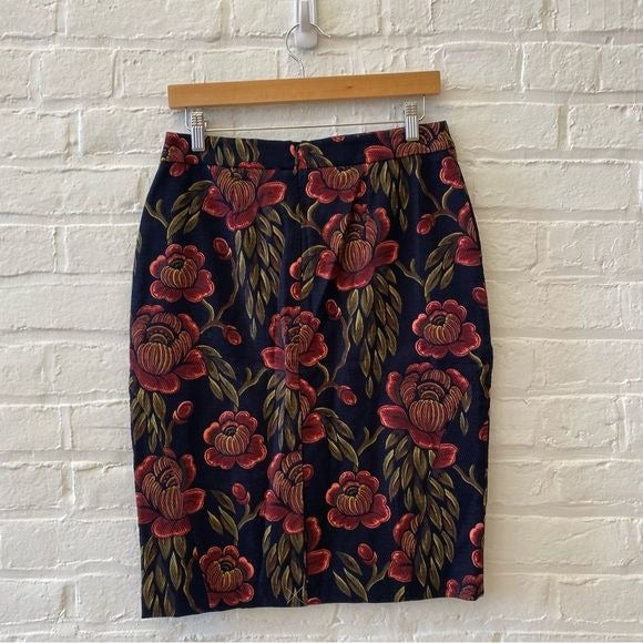 Ann Taylor || Floral Pencil Skirt Navy Red 6 NWT