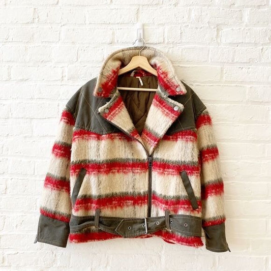 Free People || Montana Oversized Quilted Jacket Coat Plaid Slouchy Belted Small