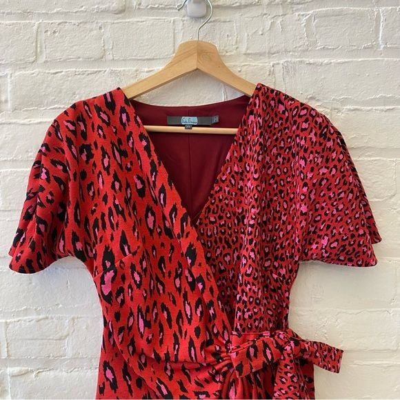 Anthropologie || Eva Franco Marika Wrap Top Pink Tigress Red Leopard XS