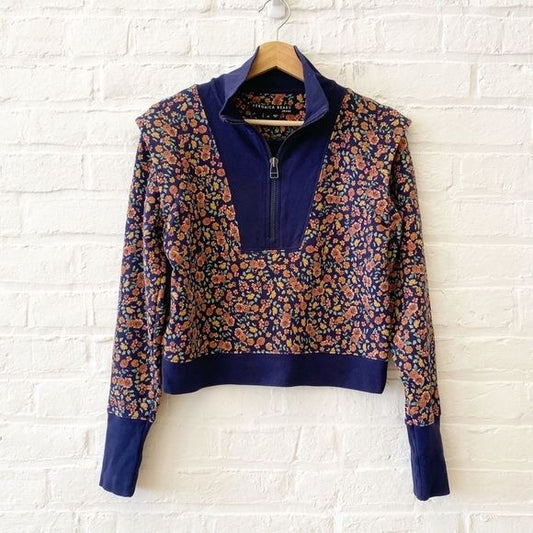 Veronica Beard || Dylan Half Zip Pullover Sweatshirt Floral Navy Multi XS