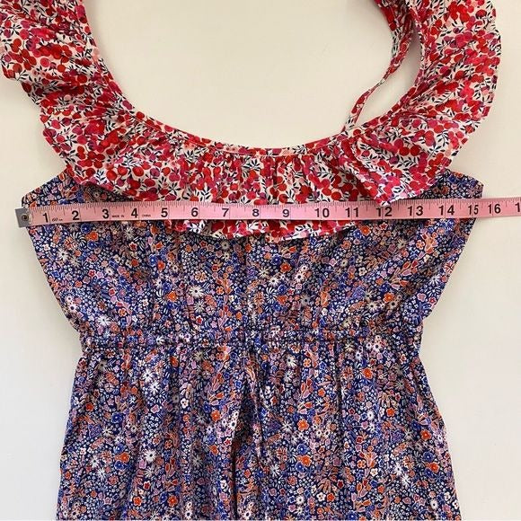 J. Crew || Liberty of London Cinched Waist Ruffle Dress Floral Pink XS