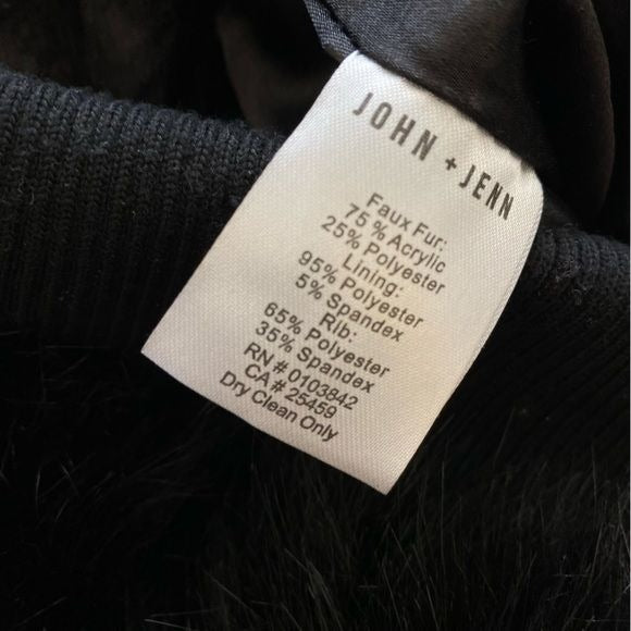 John + Jenn || Amy Faux Fur Bomber Jacket Mixed Texture Black XS