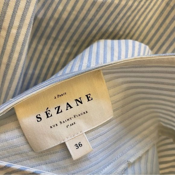 Sezane || Odalie Backless Button Back Midi Dress Blue Ecru Stripe 36 US 4