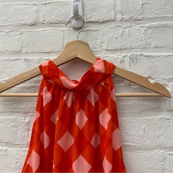 J. Crew || Gingham Tie-neck Tank Shell Halter Top Blouse Red Pink 2