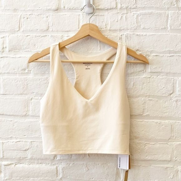 Reformation || Kylen Ecostretch Tank Built in Sports Bra Almond Cream Small NWT