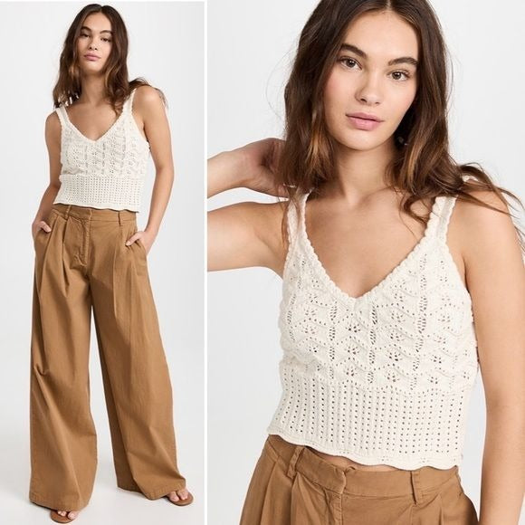 Veronica Beard || Oswald Knit Tank Scalloped Ivory Cream Medium