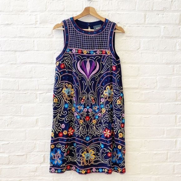 Anthropologie || Maeve Kira Embroidered Shift Dress Navy Blue 4