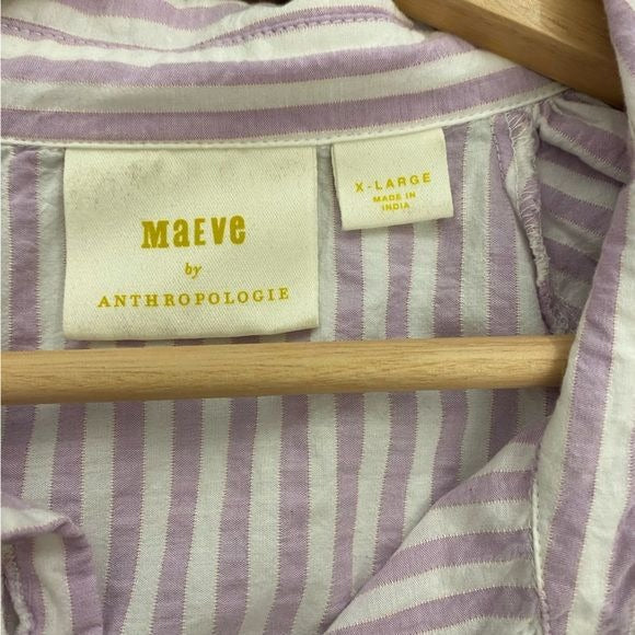 Anthropologie || Maeve Bubble-Sleeve Blouse Button Down Striped Lavender XL