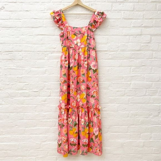 CROSBY by Mollie Burch || Byrdie Dress Paros Lemons Smocked Floral Maxi M NWT