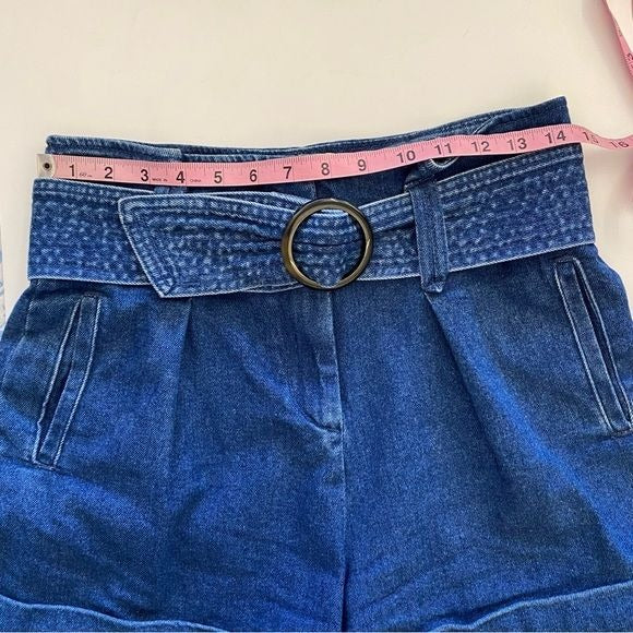 Sezane || Rome Shorts Pleated Belted Cuffed in Denim Blue 36 US 4