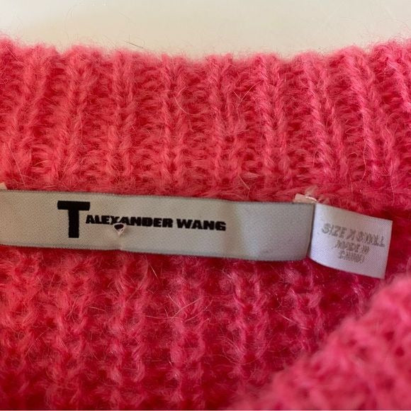 T by Alexander Wang || Ribbed Mohair Blend Crewneck Sweater Pink XS