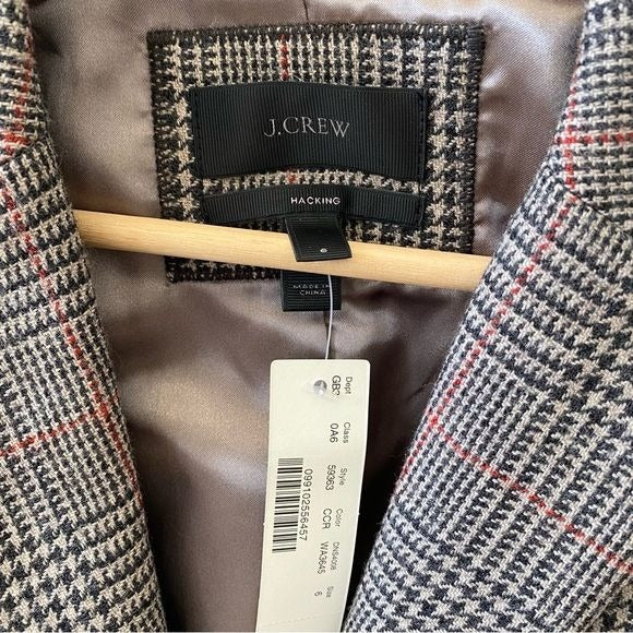 J. Crew || Plaid Wool Jacket Blazer Leather Elbow Patches 6 NWT