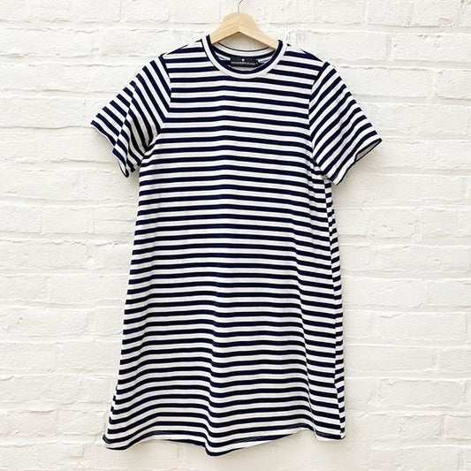 Tuckernuck || Pomander Place Zoe Cotton T-Shirt Mini Dress Swing Navy Stripe XS