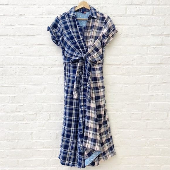 Anthropologie || Pilcro Plaid Shirt Dress Tie Waist Midi Blue XS