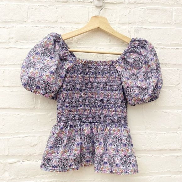 J. Crew || Smocked Square Neck Puff Sleeve Top Liberty Fabric Club Nouveau XS