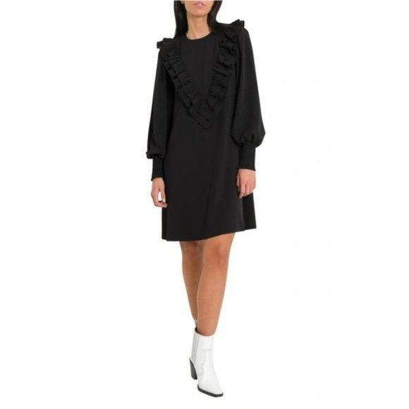 Ganni || Crepe Ruffle Mini Dress Long Sleeves Black 34 US 2