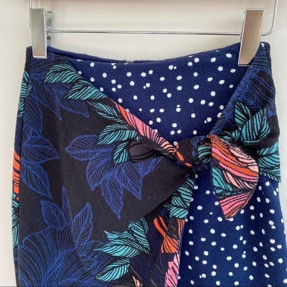 Anthropologie || Maeve Petal Pop Floral Polka Wrap Pencil Skirt Navy 0