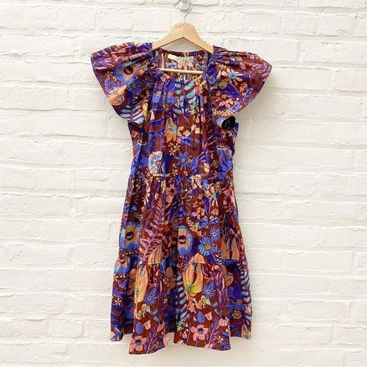 Marie Oliver || Kara Dress in Peacock Floral Purple XS NWT