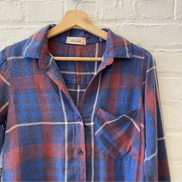 Bella Dahl || Aurora Plaid Buttondown Top Red + Blue XS