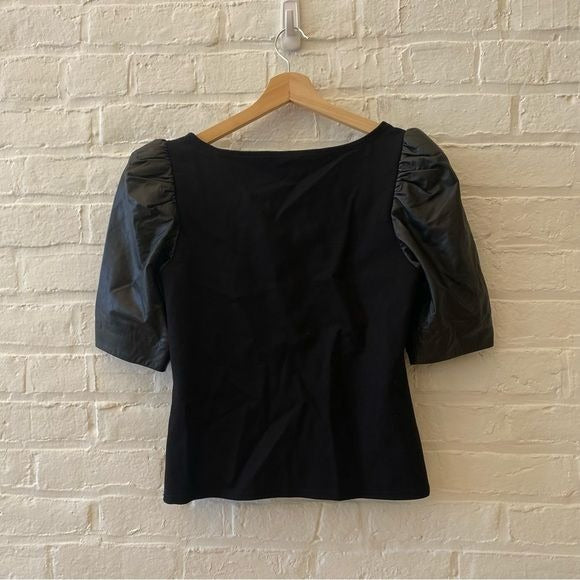 Lamarque || Kira Puff Sleeve Sweetheart Top Lamb Leather Black Medium NWT