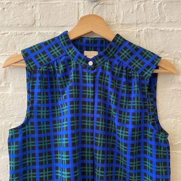 J. Crew || Plaid Tartan Sleeveless Shell Top Blouse Blue Green Blackwatch 6