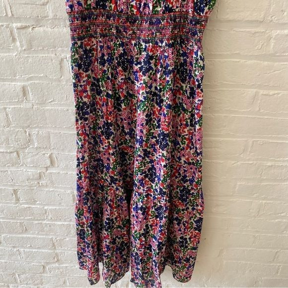 J. Crew || Smocked Dress In Watermark Floral Print Tie Shoulder Midi Medium