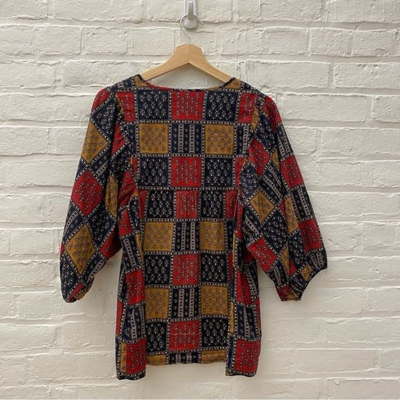 Anthropologie || Sunner Patchwork Pinochle Top Tunic Red Navy XS