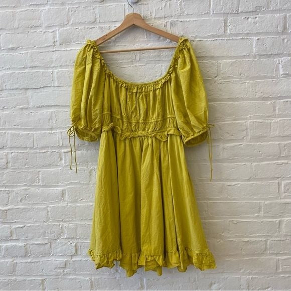 En Saison || Danielle Cotton Mini Babydoll Dress Yellow Green Large