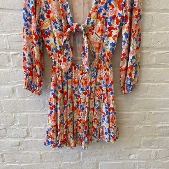 Anthropologie || L* Space Floral Keyhole Tie Front Mini Dress Cover-Up Small